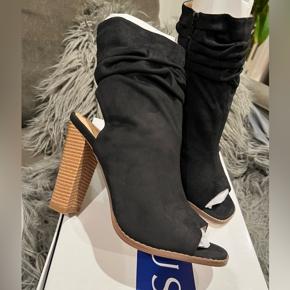 NEW VENUS Vegan Sexy Slouchy Peep Toe Open Back Boots - Picture 4 of 6